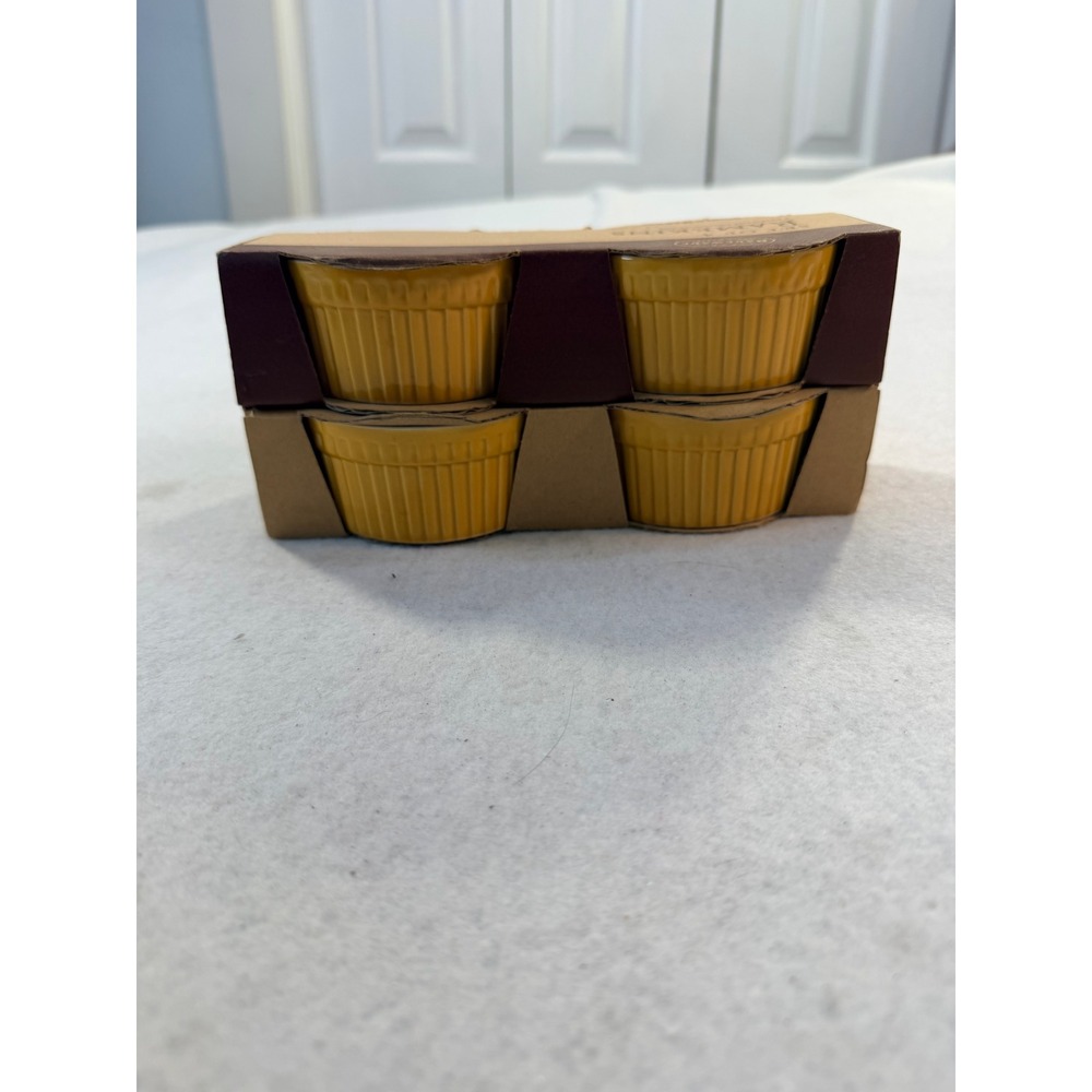 World Market Yellow Ceramic Ramekins Set of 4 Fluted 3.5oz Microwave Safe NEW